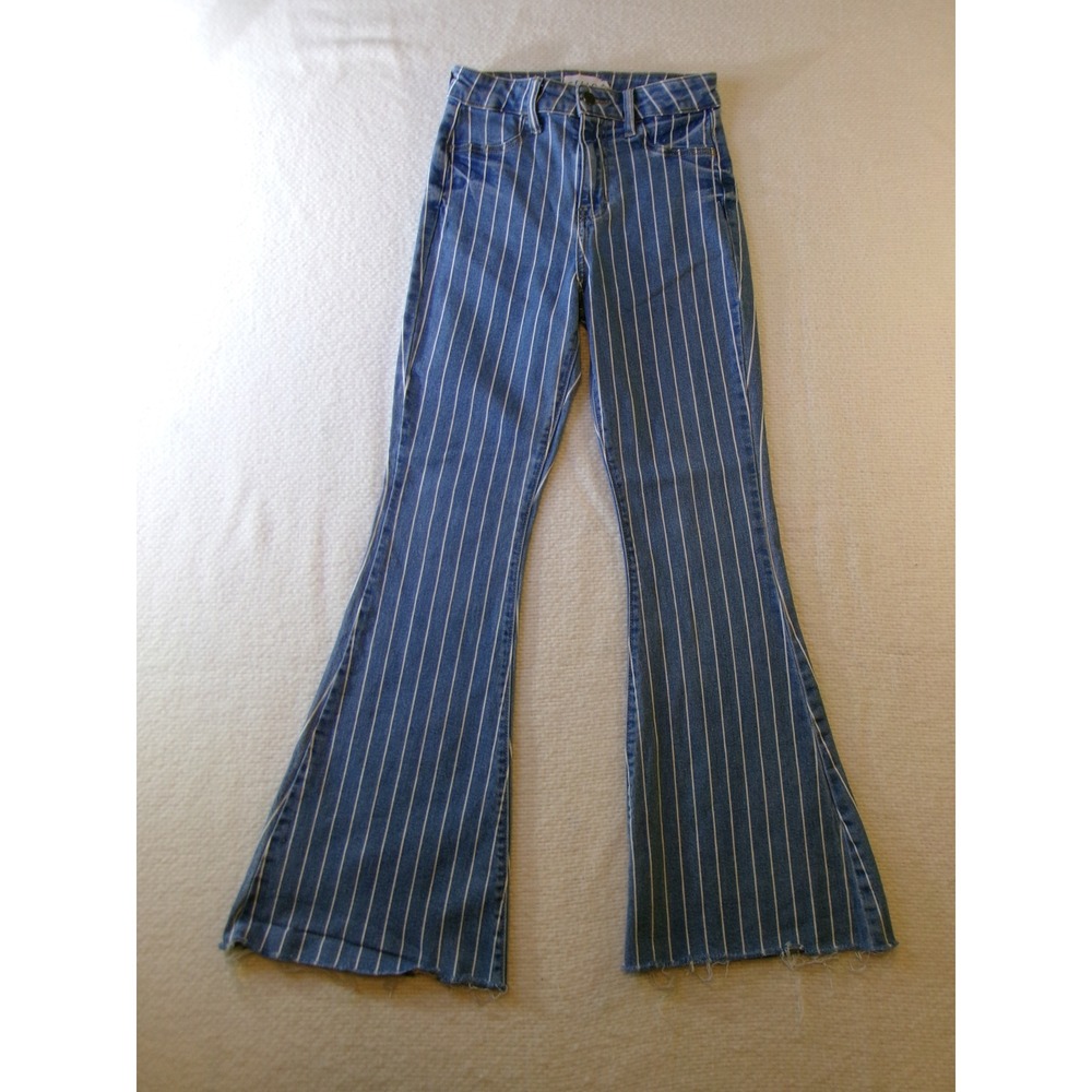 Cello Pinstripe Flare Jeans Blue White High Rise Bell Bottom WV36864LTR Size 1/2